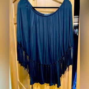 Black poncho Fringe Top Large
